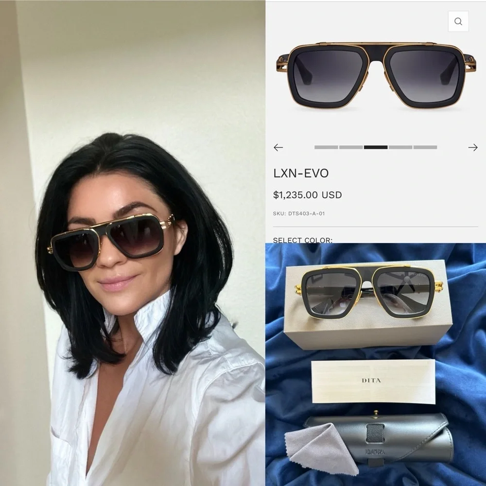 Dita LXN-EVO Luxury Eyewear Matte Black Yellow Gold Navigator Men's Sunglasses
